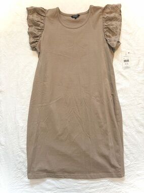 George Taupe Eyelet Flutter Sleeve Mini Dress